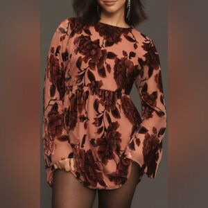 NWT Anthropologie Hutch Long-Sleeve Floral Velvet Mini Dress, Petite Large